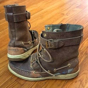 SPERRY Top-Sider Size 8.5 Buckle Side-Zip Brown/Tan Boots